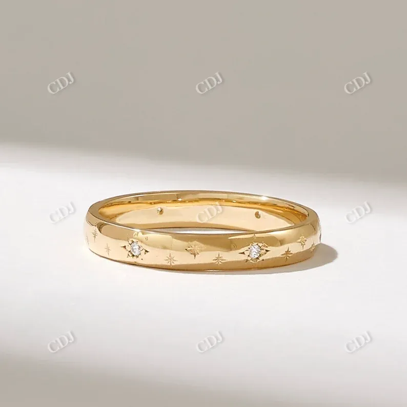 0.05CTW Round CVD Diamond Starburst Wedding Band