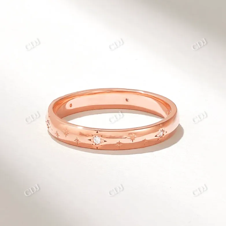 0.05CTW Round CVD Diamond Starburst Wedding Band