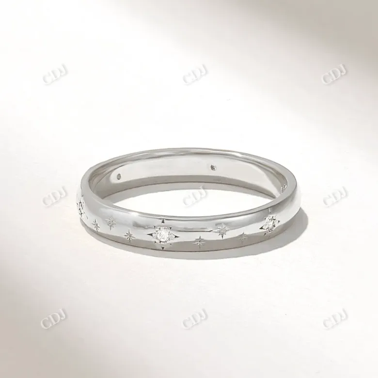 0.05CTW Round CVD Diamond Starburst Wedding Band