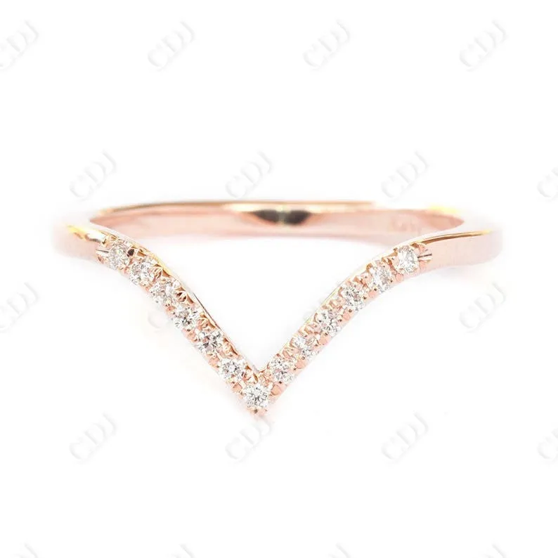 0.12CTW Deep Chevron Gold Wedding Diamond Ring