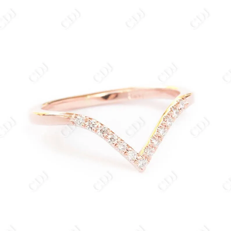 0.12CTW Deep Chevron Gold Wedding Diamond Ring