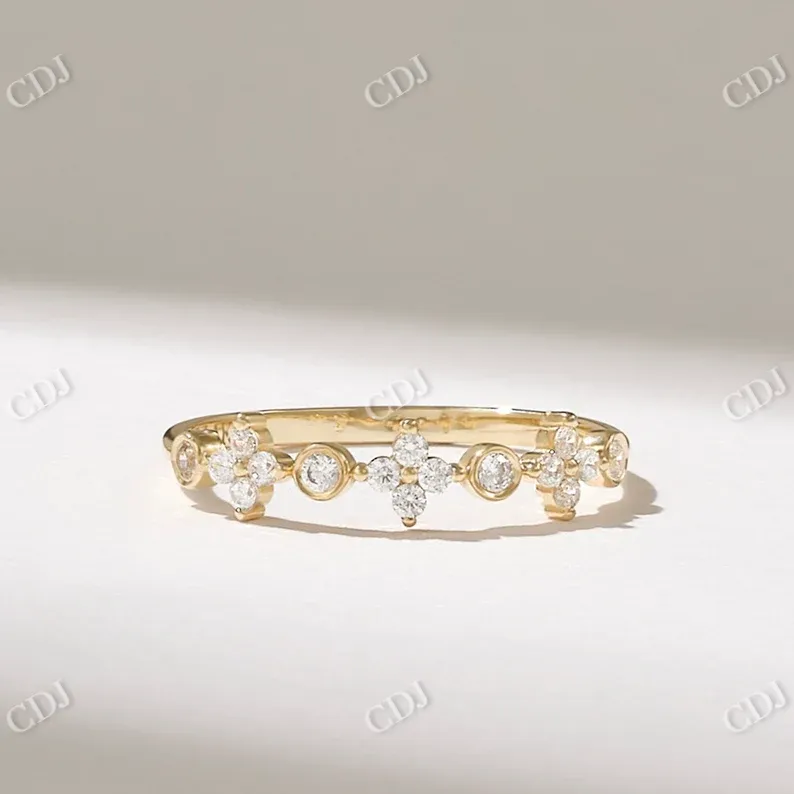 0.15CTW Round Unique Shape Lab Grown Minimalist Diamond Wedding Band