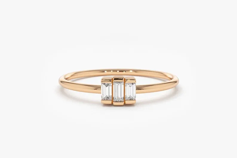 0.18CTW Trio Baguette Diamond Gold Wedding Ring