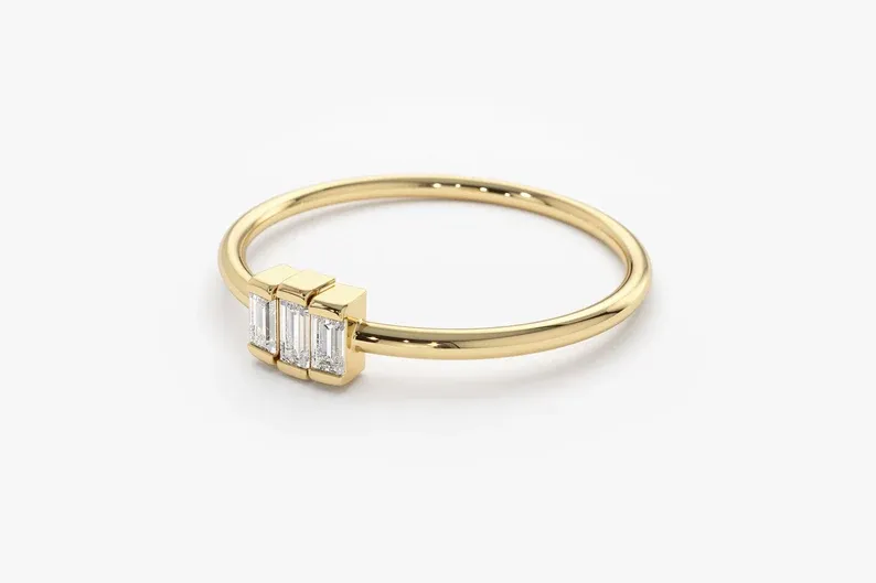 0.18CTW Trio Baguette Diamond Gold Wedding Ring