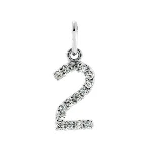 .07 Cttw Diamond & 14k White Gold Mini Number 2 Charm or Pendant