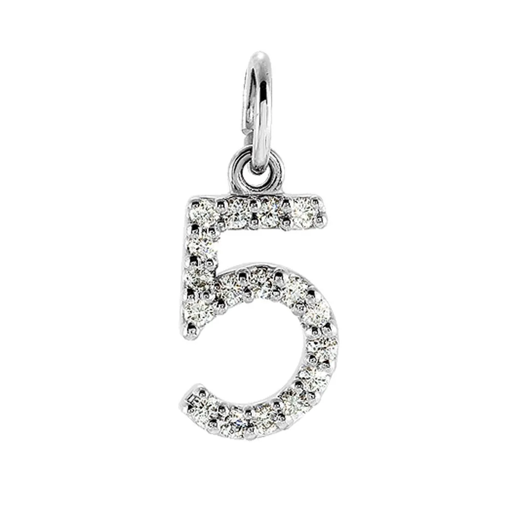 .08 Cttw Diamond & 14k White Gold Mini Number 5 Charm or Pendant