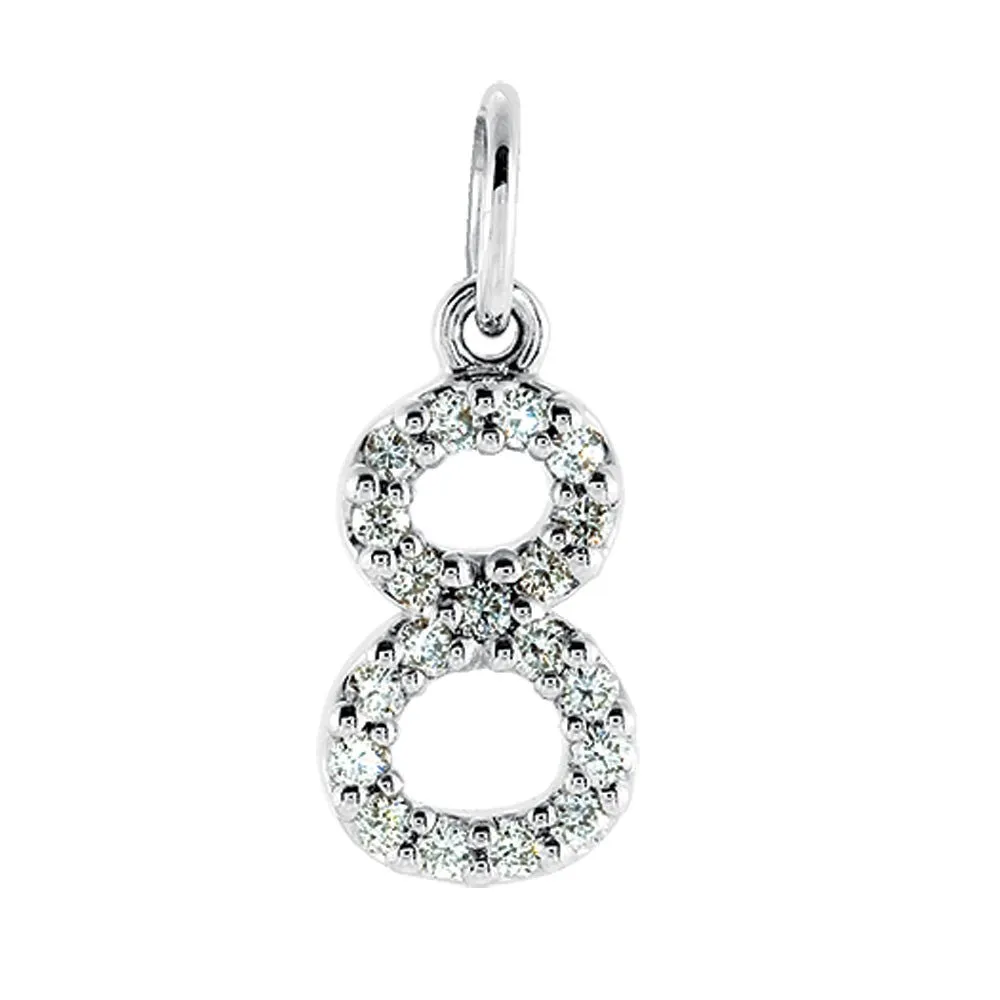 .08 Cttw Diamond & 14k White Gold Mini Number 8 Charm or Pendant