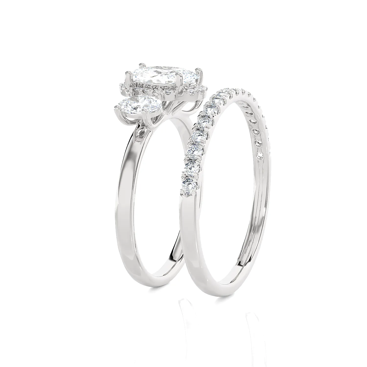 1 7/8 ctw Oval Three Stone Lab Grown Diamond Halo Bridal Set Ring