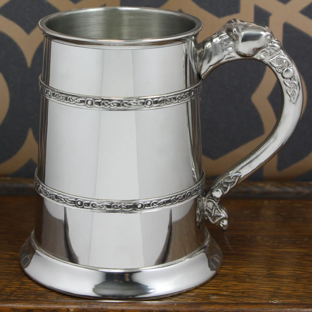 1 Pint* Pewter Beer Mug Tankard with Intricate Celtic Lion Handle Design