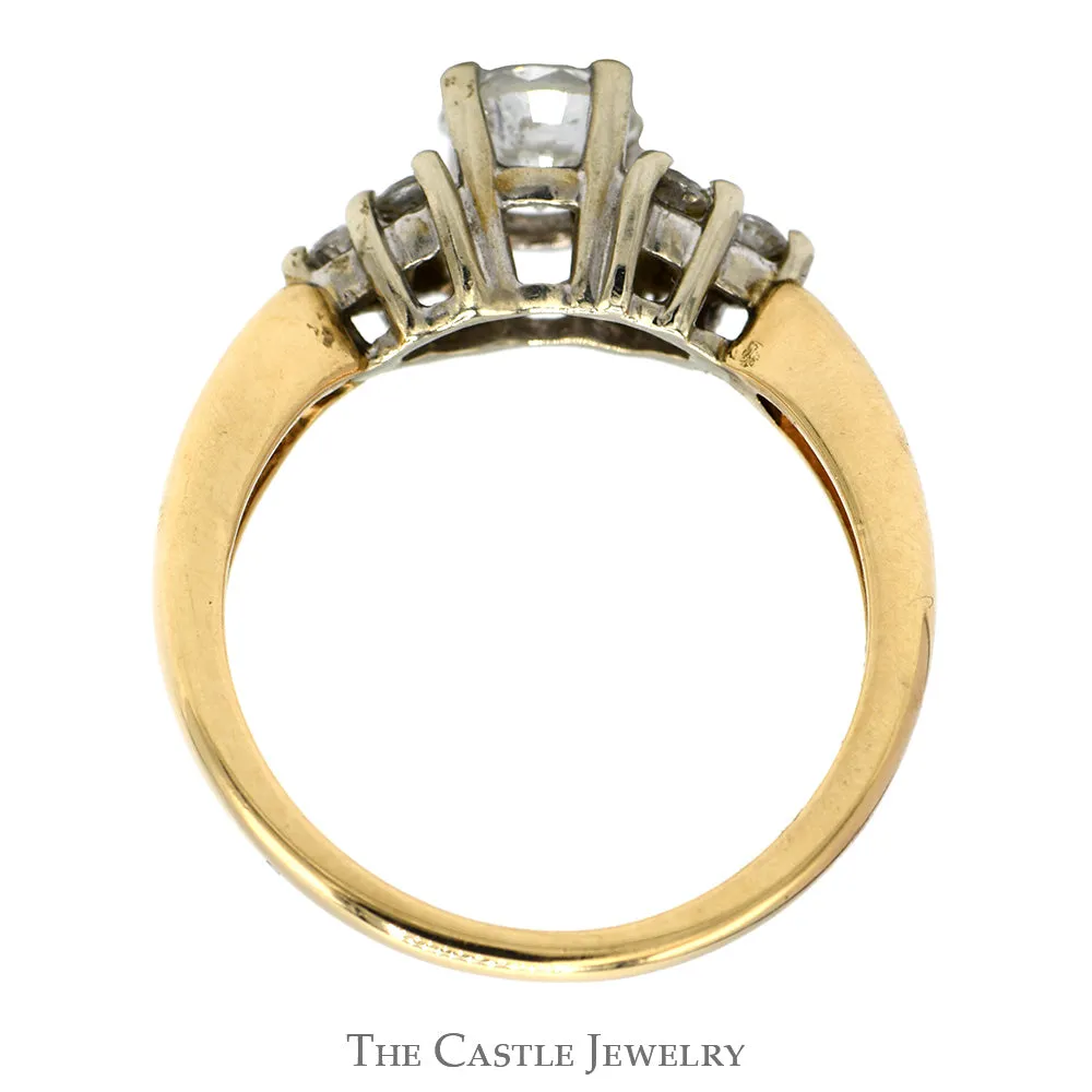 1.02cttw Round Diamond Engagement Ring with Triple Diamond Accented Sides in 14k Yellow Gold