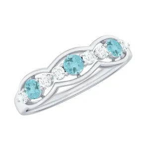 1/2 CT Sky Blue Topaz and Diamond Wedding Anniversary Ring