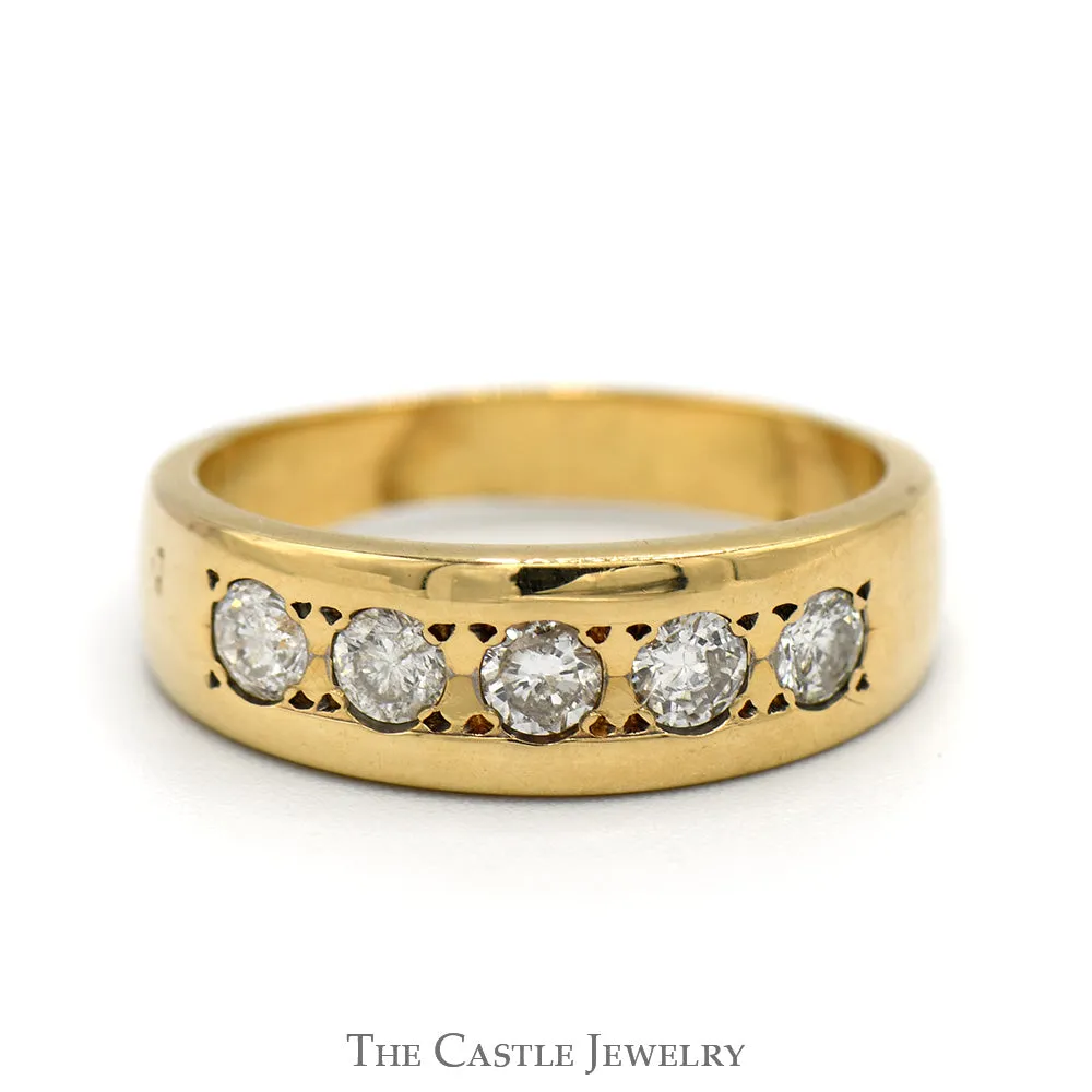 1/2cttw 5 Round Diamond Wedding Band in 14k Yellow Gold