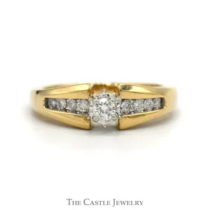 1/4cttw Diamond Solitaire Engagement Ring with Diamond Accented Sides in 14k Yellow Gold