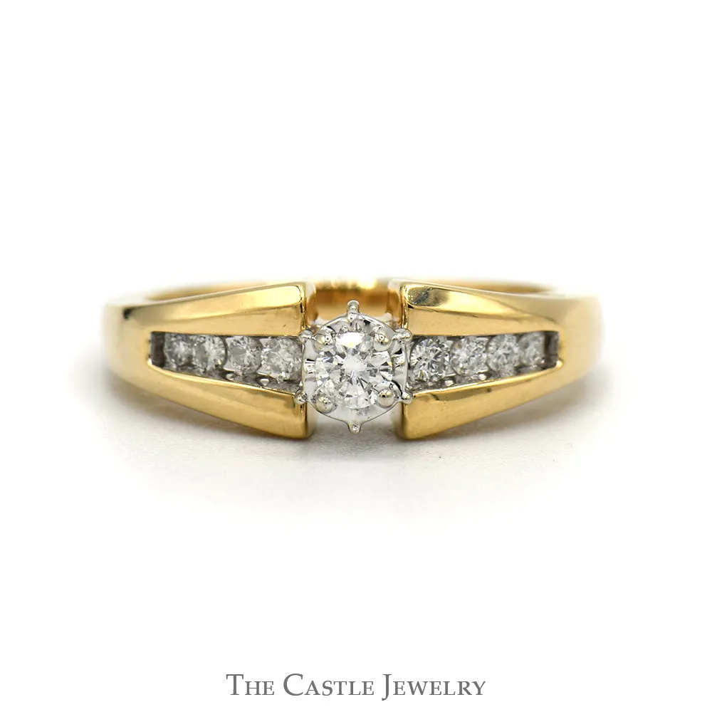 1/4cttw Diamond Solitaire Engagement Ring with Diamond Accented Sides in 14k Yellow Gold