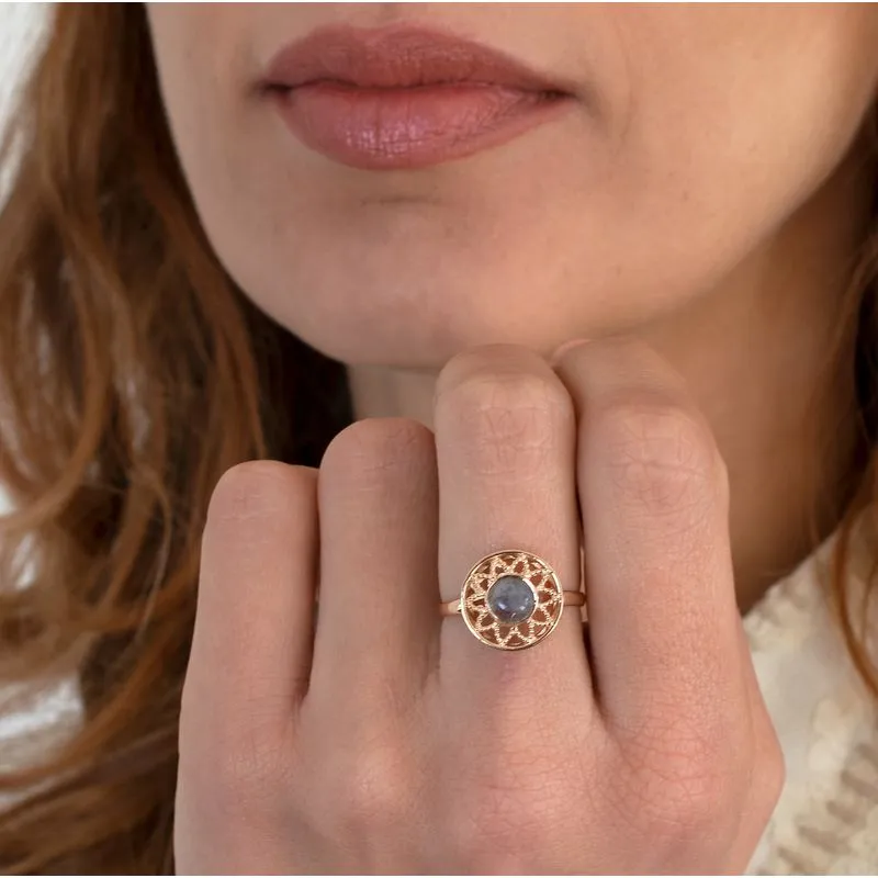 14K Rose Gold Round Brown Labradorite 6mm Ring