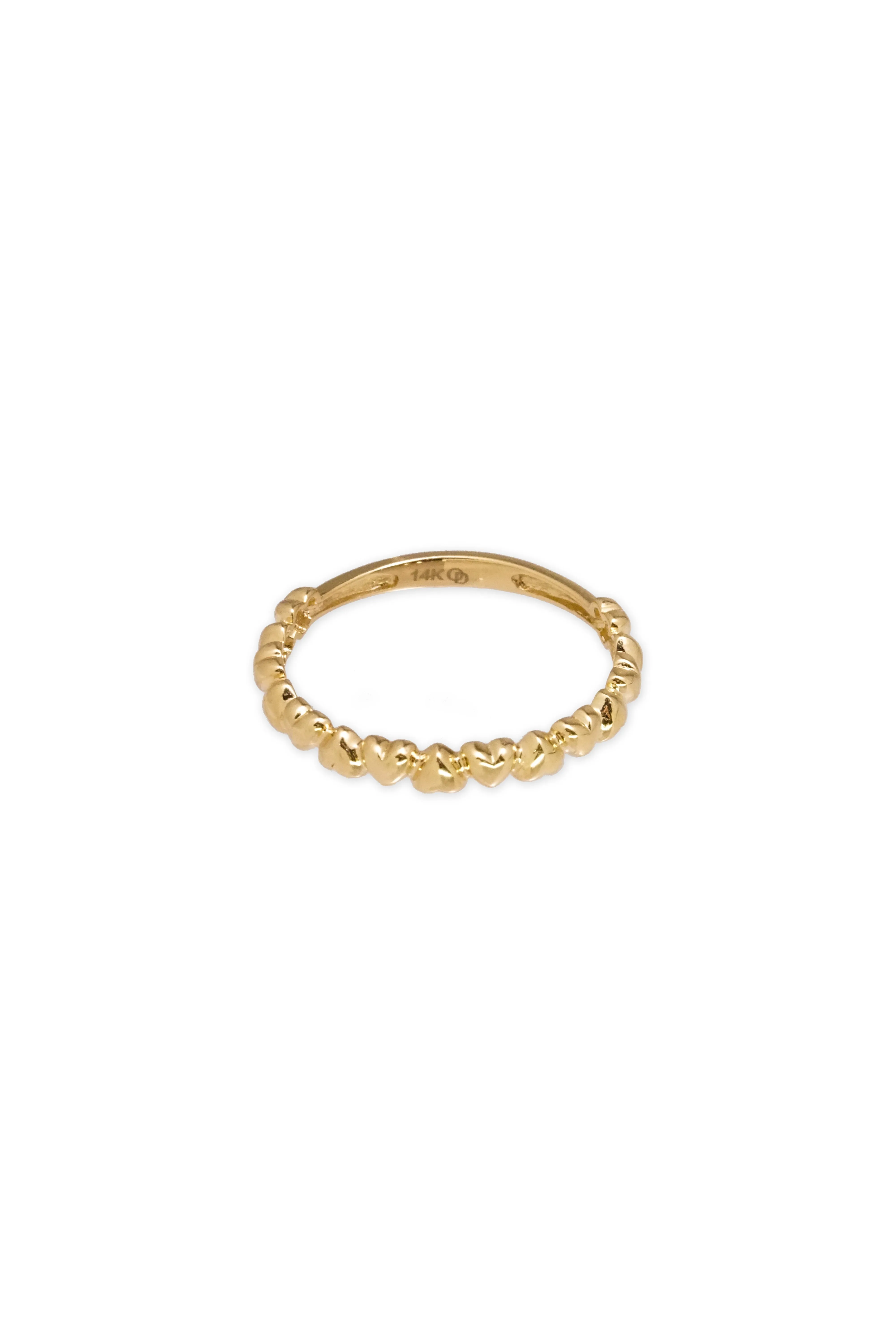 14K Solid Yellow Gold Linked Heart Ring