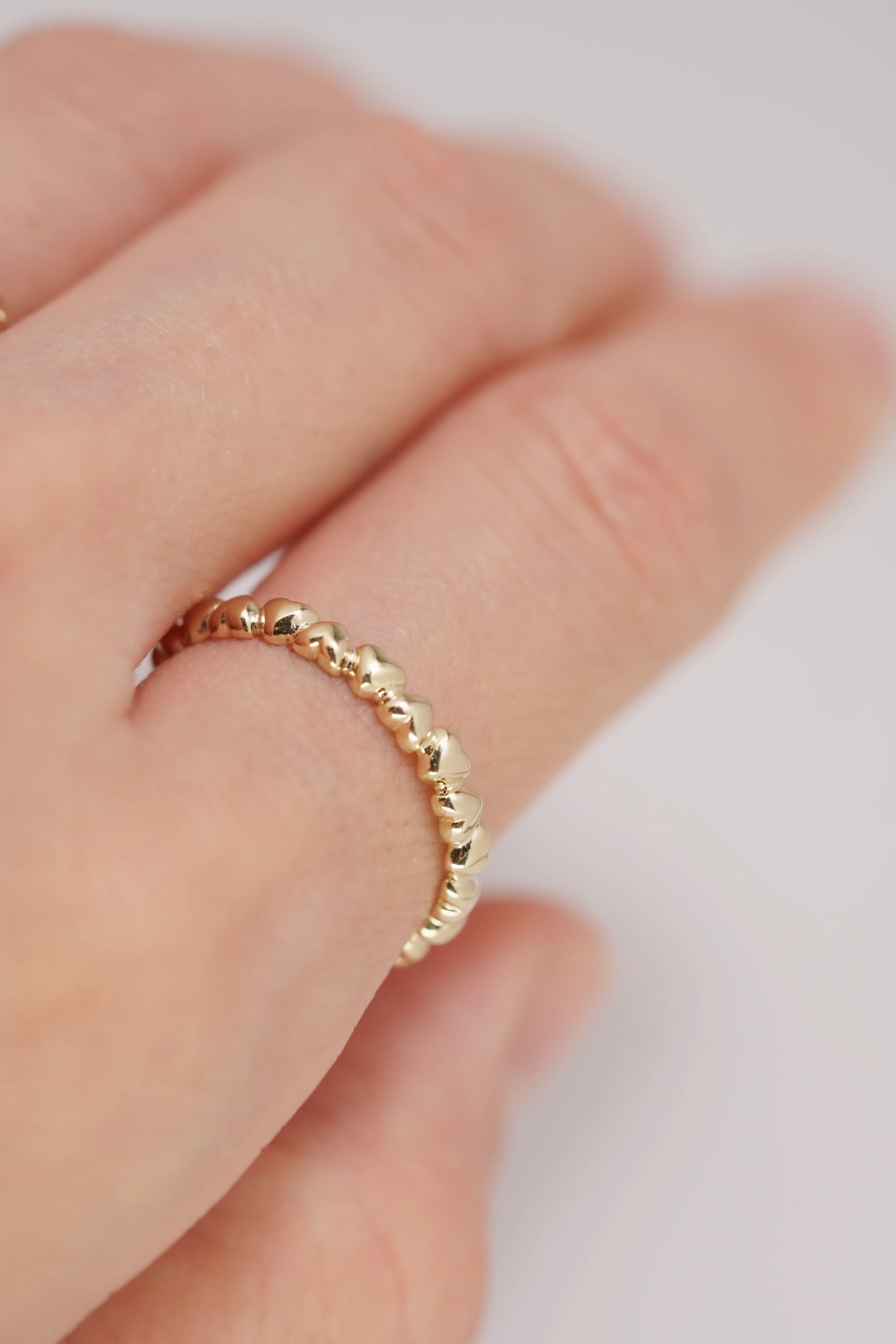 14K Solid Yellow Gold Linked Heart Ring