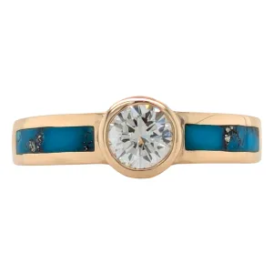 14K Yellow Gold 1/2CT Diamond Bezel Ring with Turquoise Inlay