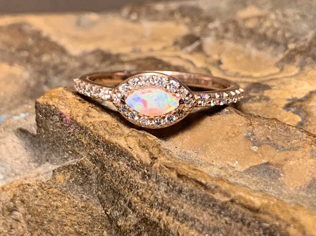 14KT ROSE GOLD OPAL AND DIAMOND RING