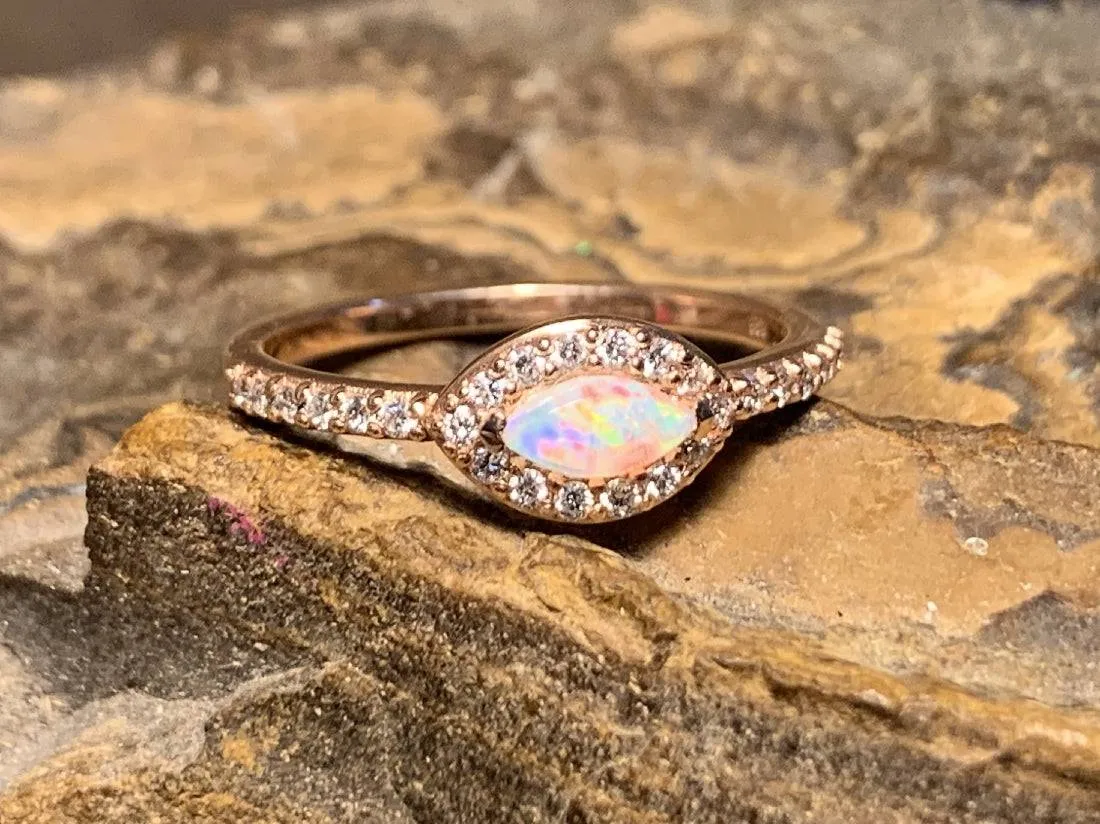 14KT ROSE GOLD OPAL AND DIAMOND RING