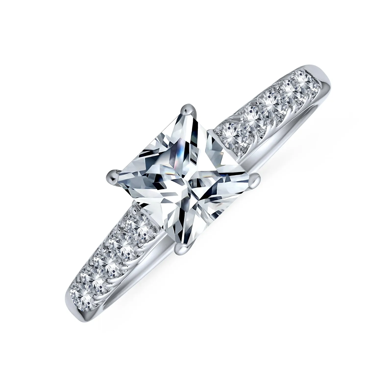 1.5 CT Princess Cut Solitaire Sterling Silver AAA CZ Engagement Ring