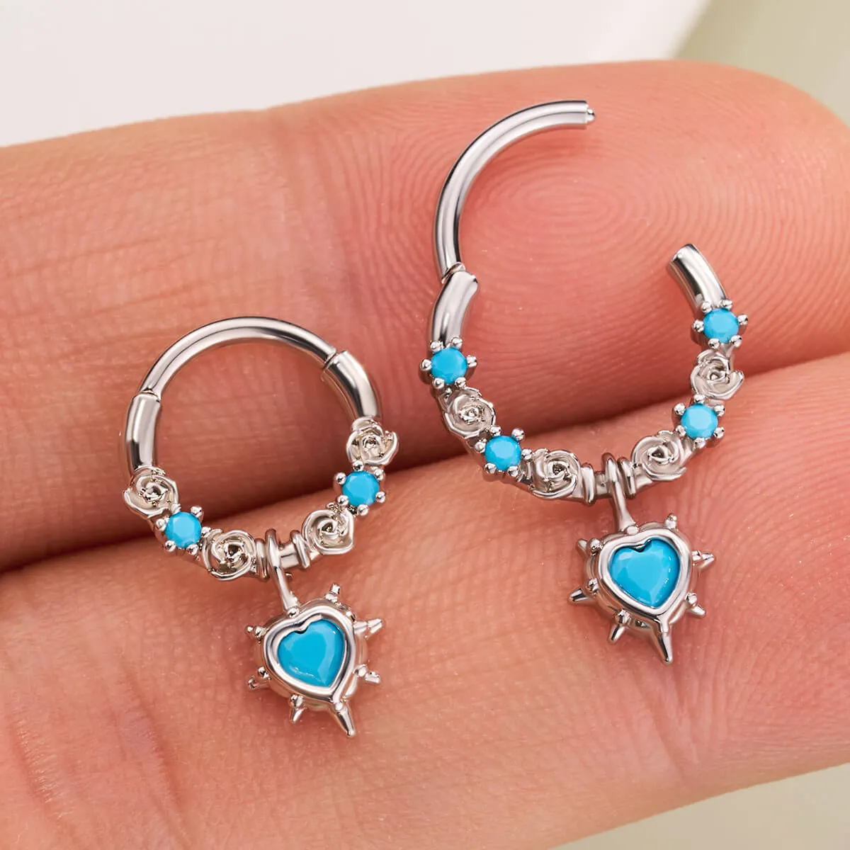 16G Heart Turquoise Hinged Segment Septum Ring