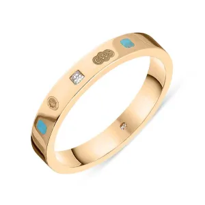 Princess Cut 0.05ct Diamond and Turquoise Ring in 18ct Rose Gold, 3mm - Kings Coronation Hallmark Edition