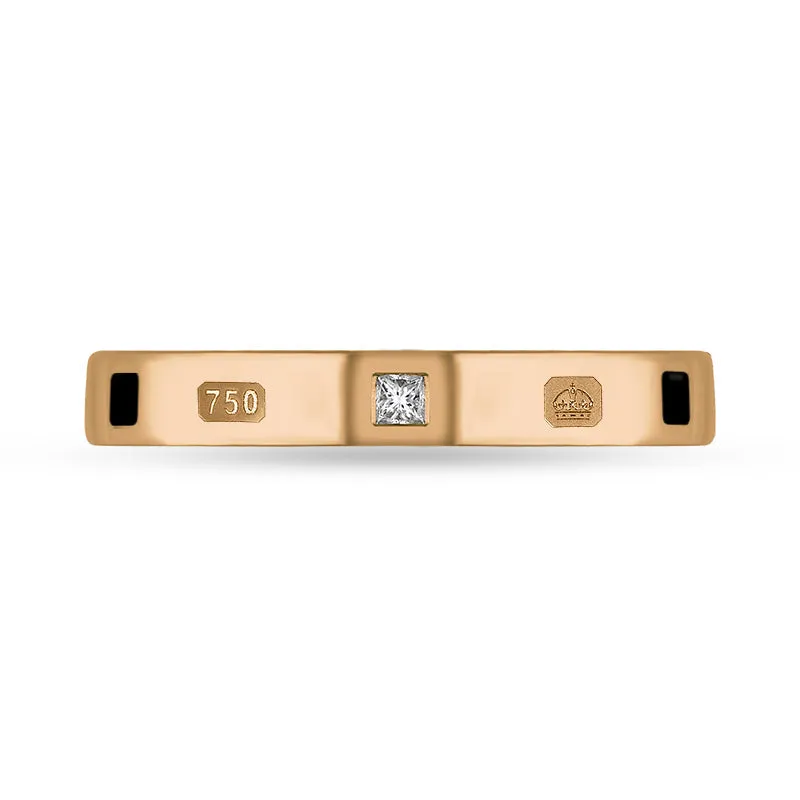 18ct Rose Gold 0.05ct Diamond Whitby Jet King's Coronation Hallmark Princess Cut 3mm Ring