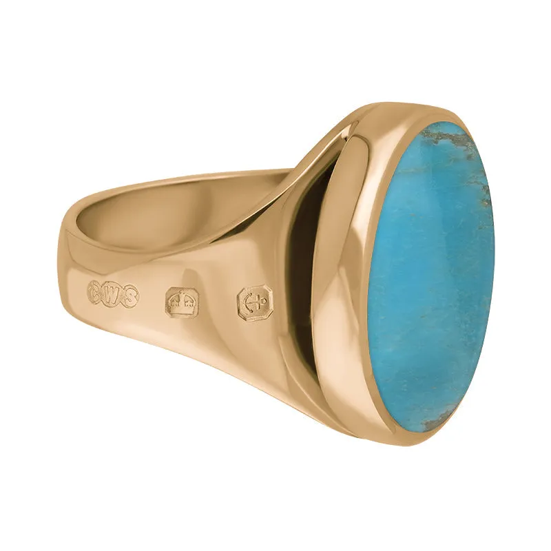 18ct Rose Gold Small Round Ring with Turquoise - Kings Coronation Hallmark