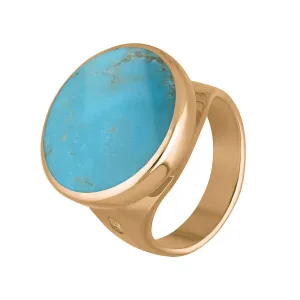 18ct Rose Gold Small Round Ring with Turquoise - Kings Coronation Hallmark