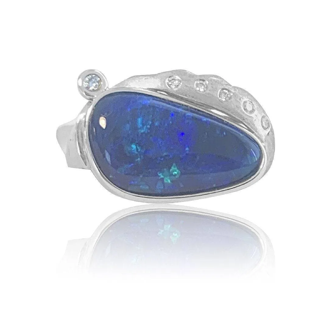 18KT WHITE GOLD BLACK OPAL AND DIAMOND RING