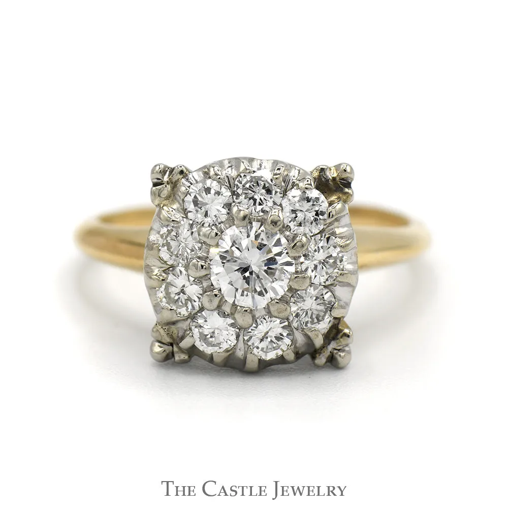 1cttw Round Shaped Diamond Cluster Ring in 14k Yellow Gold