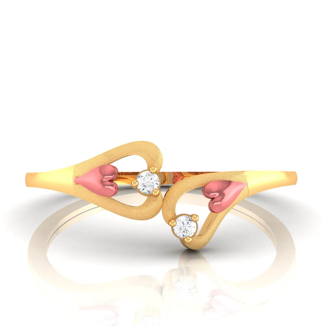 22k Gold Pink Hearts With Diamonds Ring