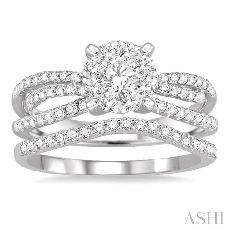 7/8 Ctw Diamond Lovebright Wedding Set with 5/8 Ctw Engagement Ring and 1/5 Ctw Wedding Band in 14K White Gold