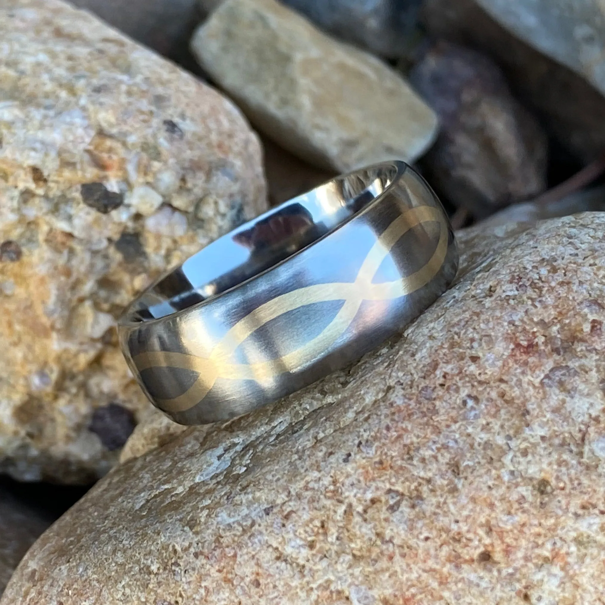 8mm Infinity Ring with 14k Gold Inlay- Mens Wedding Band - Titanium Mens Wedding Rings