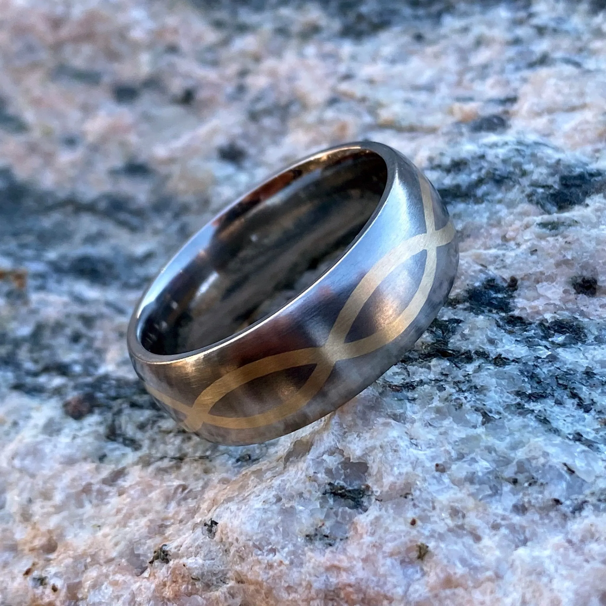 8mm Infinity Ring with 14k Gold Inlay- Mens Wedding Band - Titanium Mens Wedding Rings