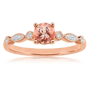 9ct Rose Gold 5mm Round Cut 0.45ct Morganite and Diamond Ring