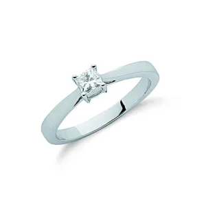 9ct White Gold Princess Cut Diamond Engagement Ring, Classic Solitaire, 0.25ct, All Sizes