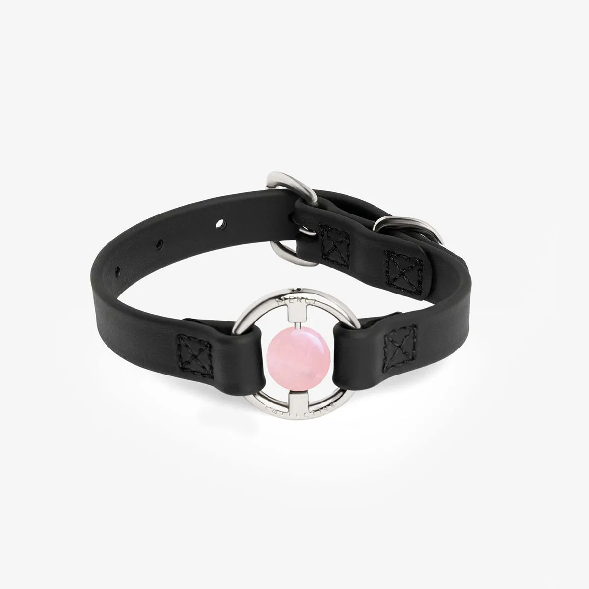 All Eyes On Me Dog Collar Black/Rose Quartz