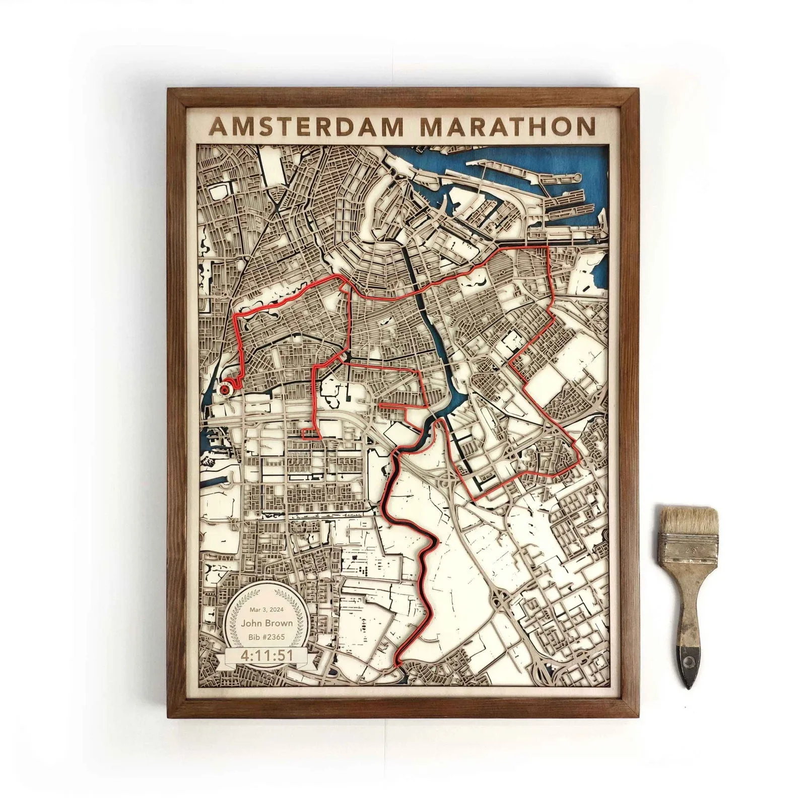 Amsterdam Marathon Commemorative Wooden Route Map – Collector's Item