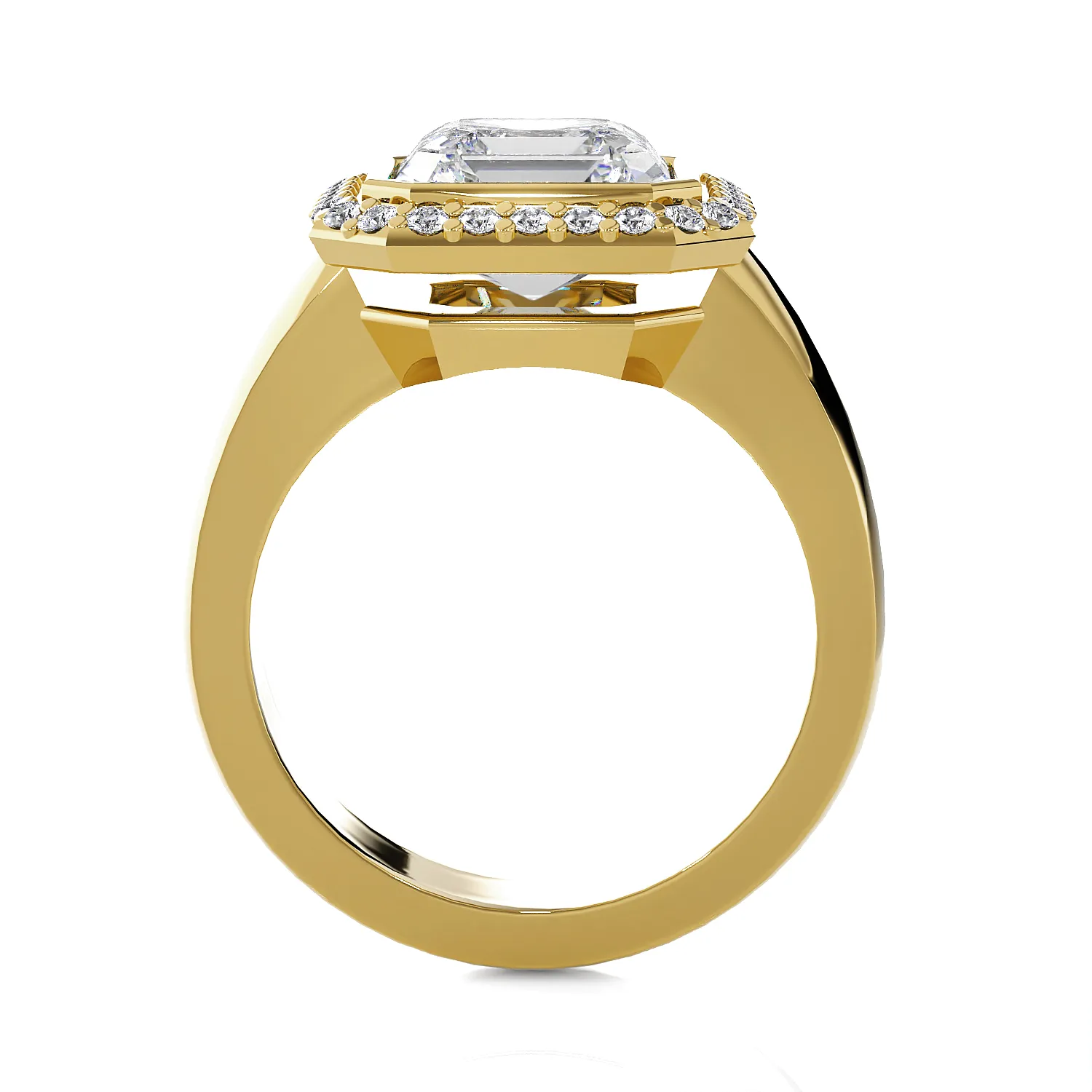 Asscher Cut Lab Grown Diamond Bezel Halo Engagement Ring