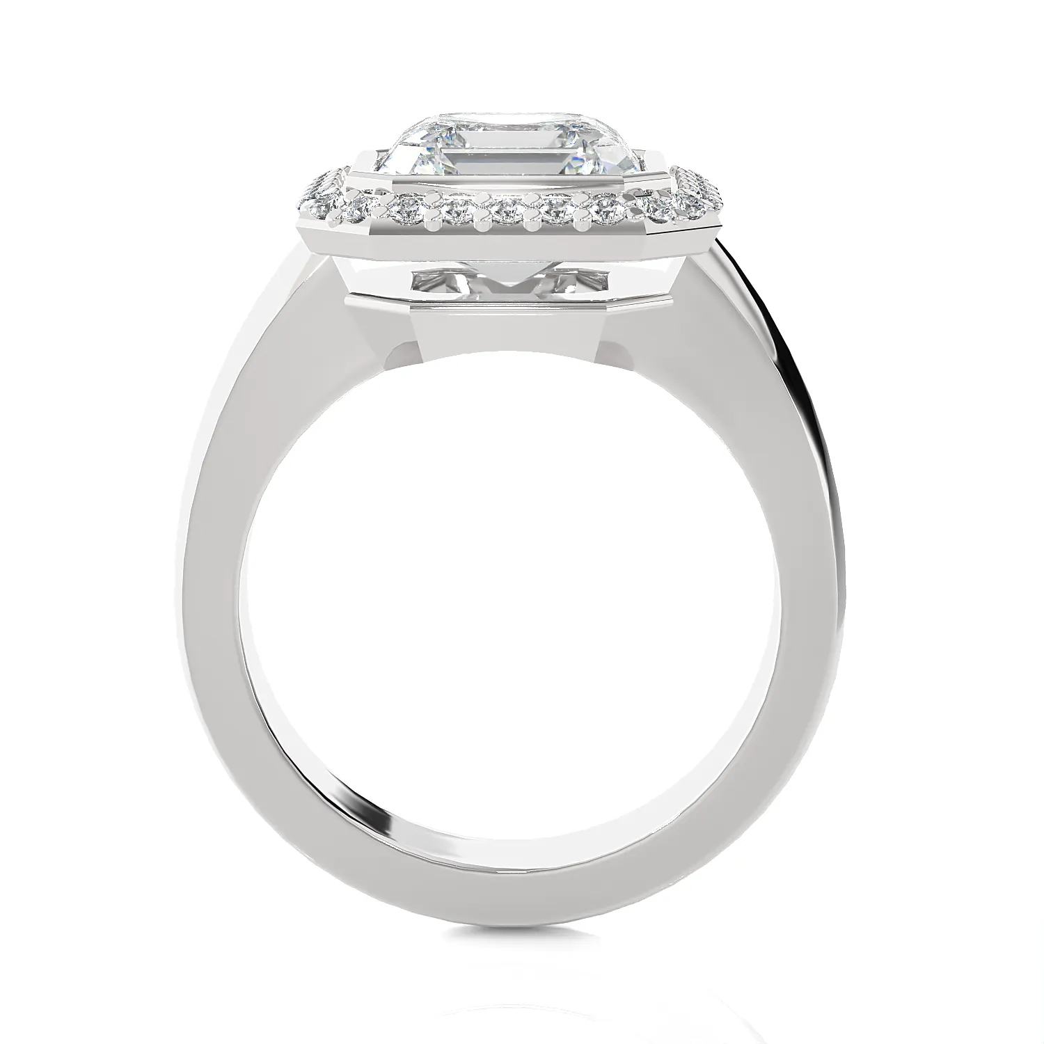 Asscher Cut Lab Grown Diamond Bezel Halo Engagement Ring