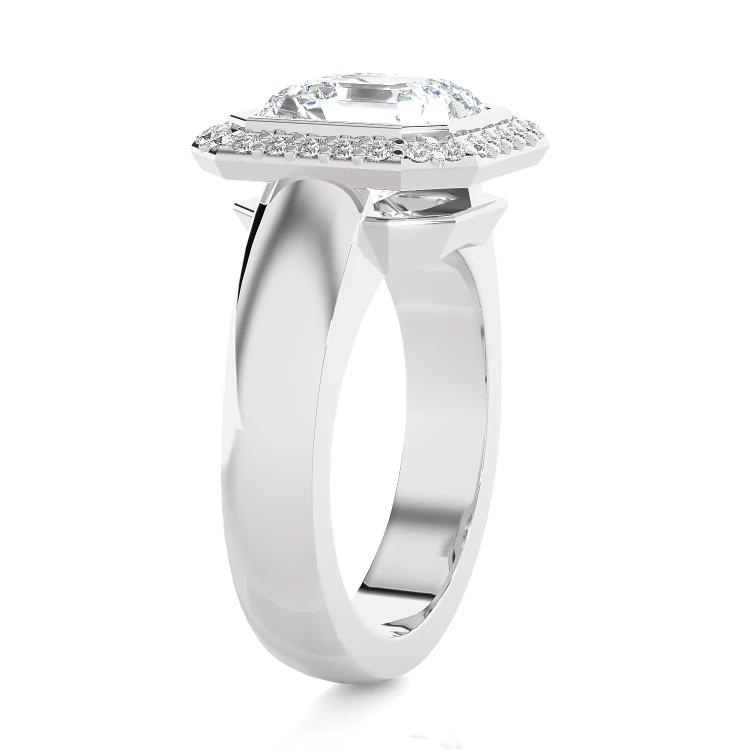 Asscher Cut Lab Grown Diamond Bezel Halo Engagement Ring