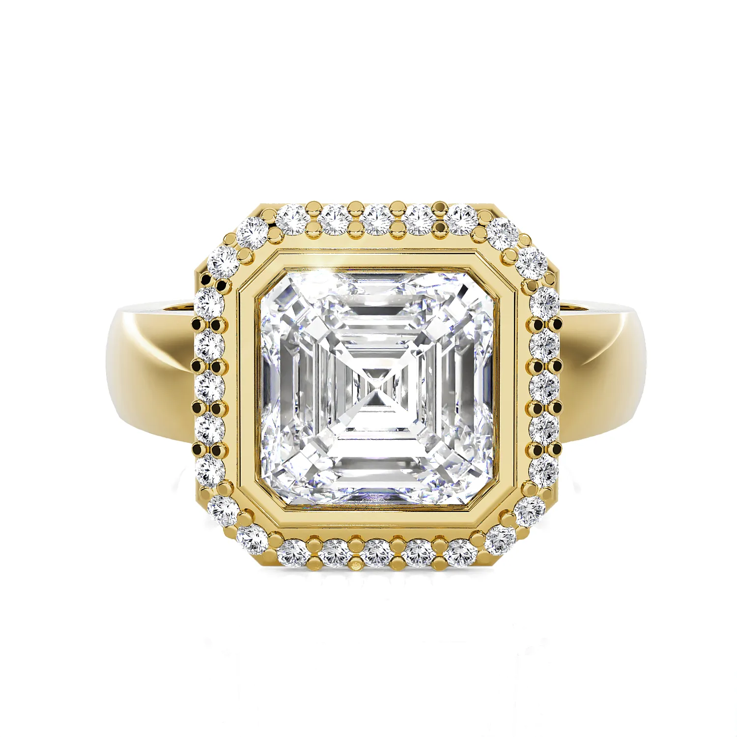 Asscher Cut Lab Grown Diamond Bezel Halo Engagement Ring