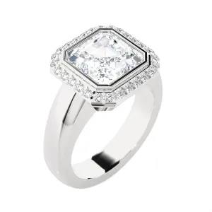 Asscher Cut Lab Grown Diamond Bezel Halo Engagement Ring