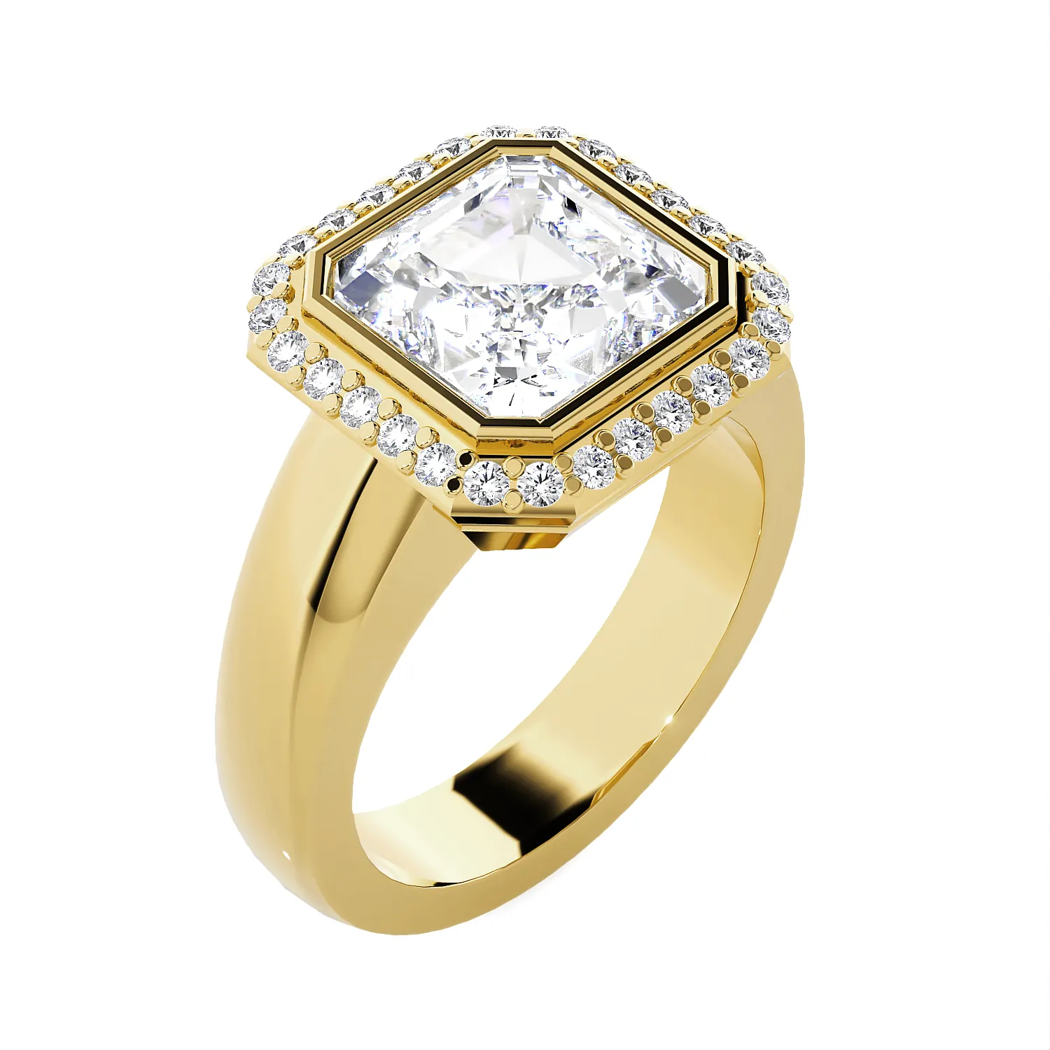 Asscher Cut Lab Grown Diamond Bezel Halo Engagement Ring