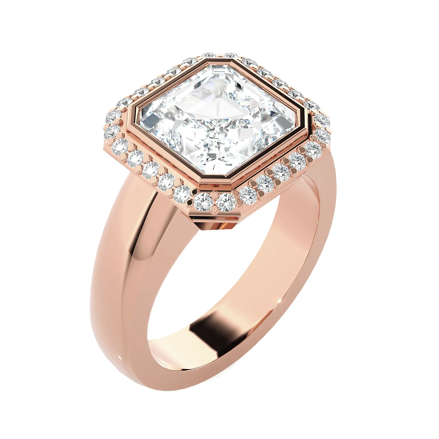 Asscher Cut Lab Grown Diamond Bezel Halo Engagement Ring