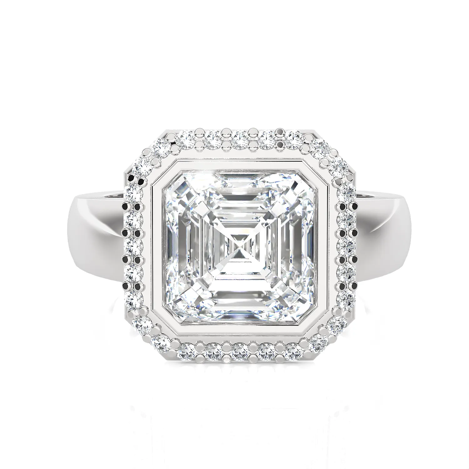 Asscher Cut Lab Grown Diamond Bezel Halo Engagement Ring