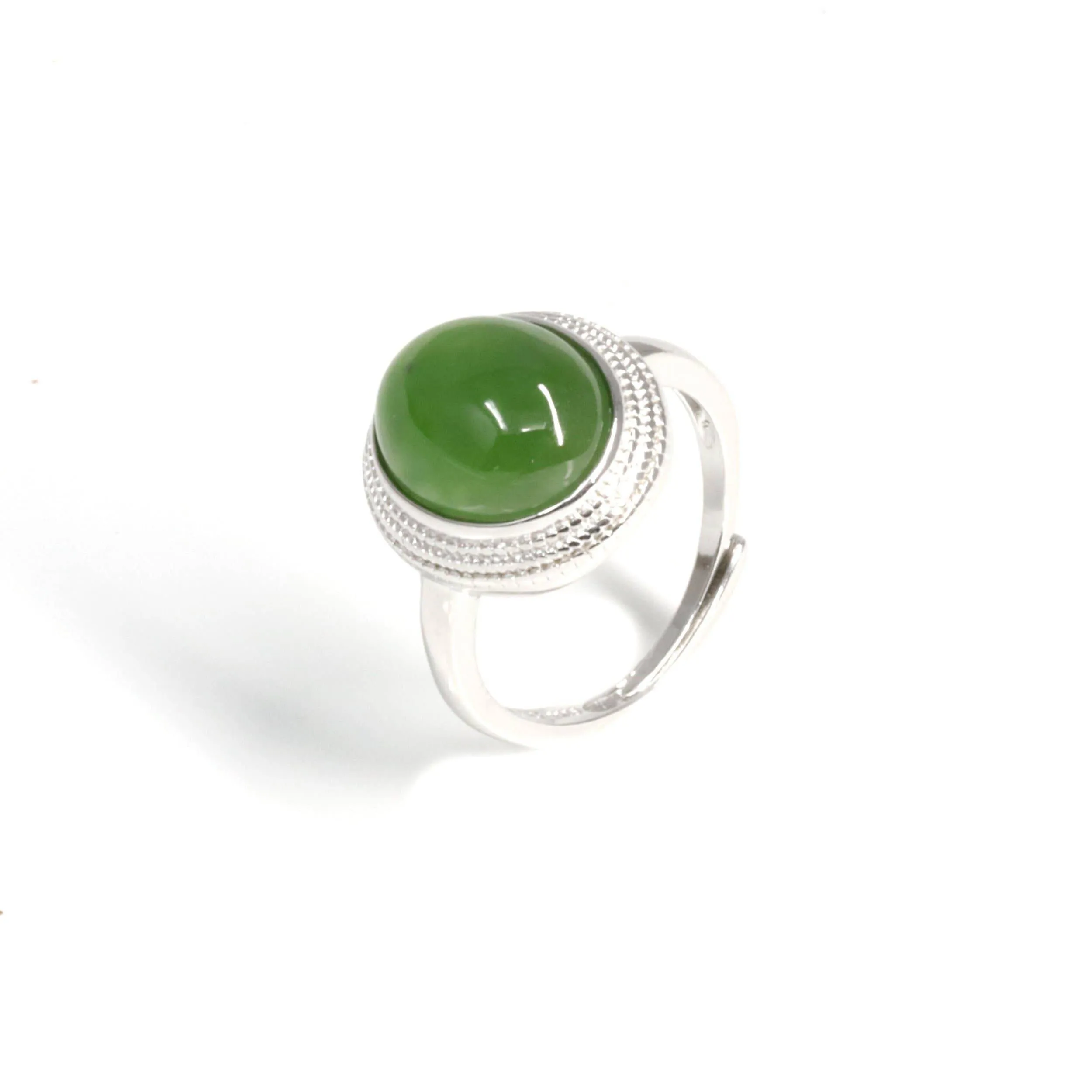 Baikalla™ "Classic Oval" Sterling Silver Real Green Nephrite Jade Classic Ring For Her