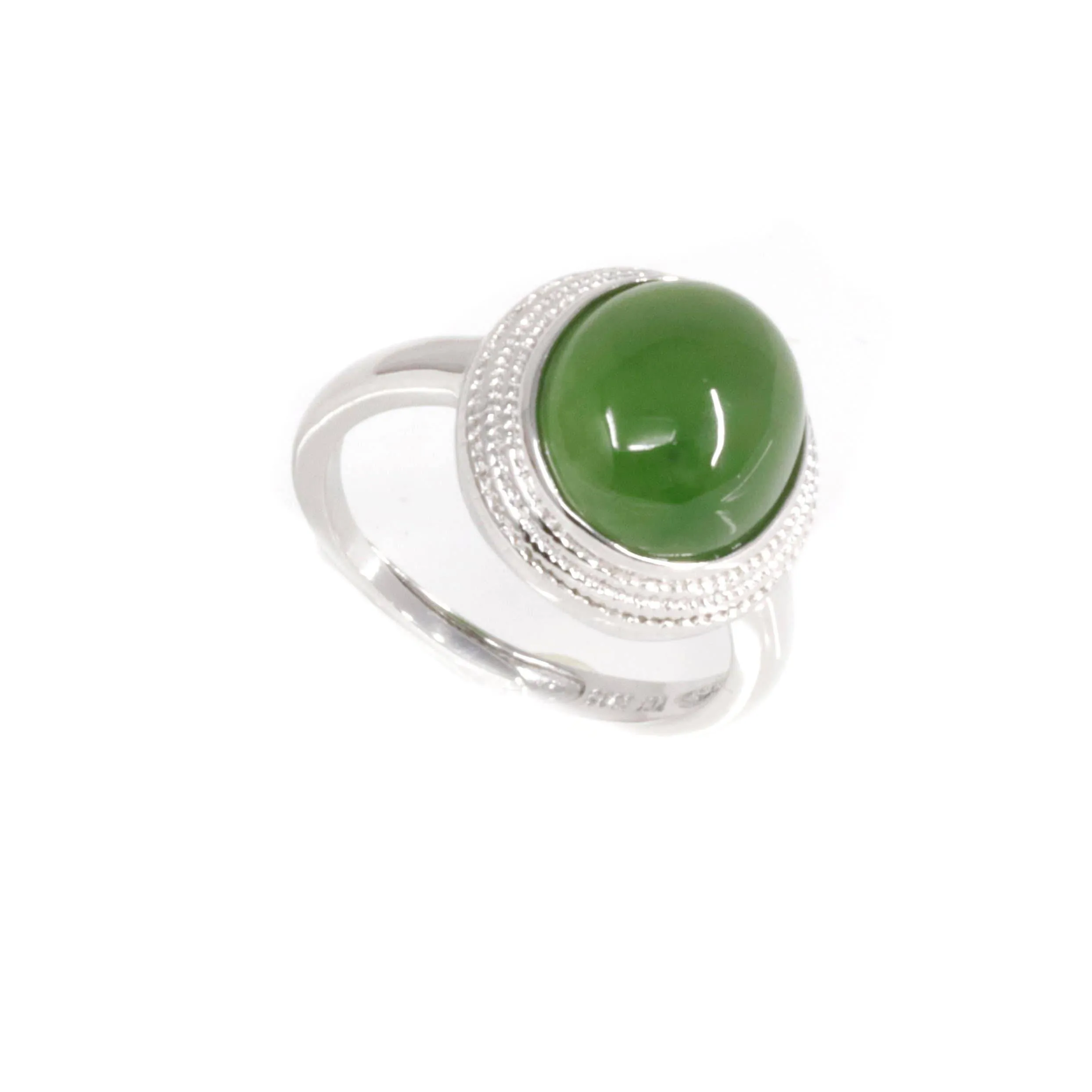 Baikalla™ "Classic Oval" Sterling Silver Real Green Nephrite Jade Classic Ring For Her